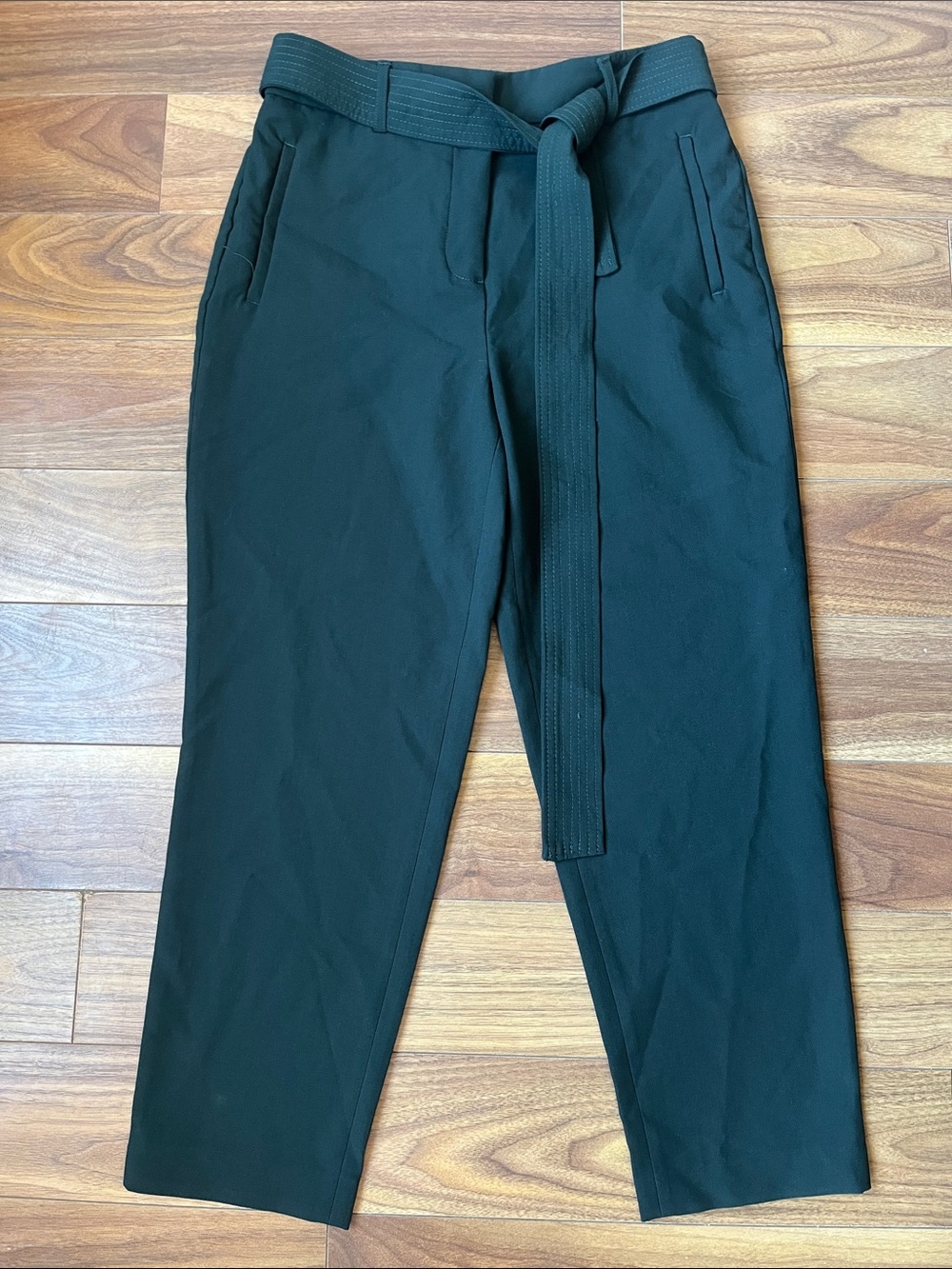 Womenβs Dark Green Trousers Belt Pocket Pants Formal Office Elegant Size 8
